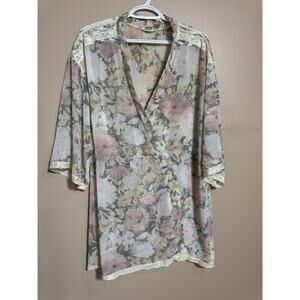 Vtg Only Hearts Floral Laced Robe Coquette Fairy Milk Maid Renaissance